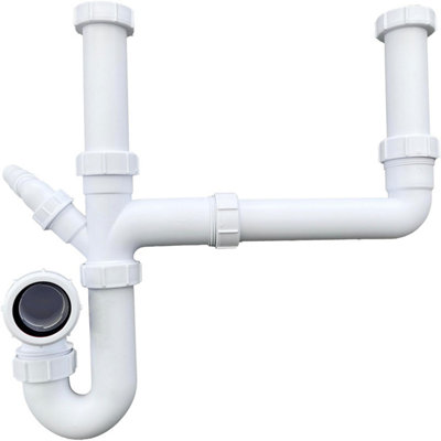 Universal 2 Bowl Sink Waste Kit and 1.5 Bowl Trap Kit - Multi-Fit 1.1/2" 40mm Double Bowl P Trap Kit with Splitter. FREE DELIVERY - 5