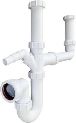 Universal 2 Bowl Sink Waste Kit and 1.5 Bowl Trap Kit - Multi-Fit 1.1/2" 40mm Double Bowl P Trap Kit with Splitter. FREE DELIVERY - 6