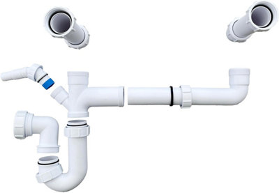 Universal 2 Bowl Sink Waste Kit and 1.5 Bowl Trap Kit - Multi-Fit 1.1/2" 40mm Double Bowl P Trap Kit with Splitter. FREE DELIVERY - 8