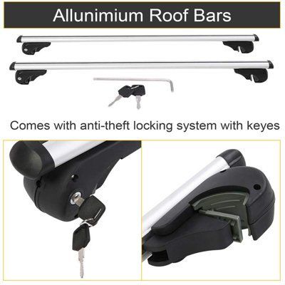 Universal Aluminium Car Roof Rack Luggage Carrier Cross Bars Rail Lockable+2keys - 5