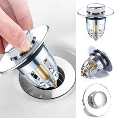 thumbnail image 2 of Universal Pop Up Bathroom Sink Stopper - Push Plug Drain Filter For 1 To 1.96 Inch Holes (Silver) 2 of 6