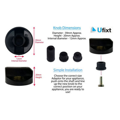 Universal Black Control Knobs Toaster Trouser Press Camping Stove Hob x 2 by Ufixt