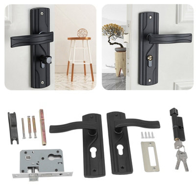 Universal Black Door Lever Lock Set with Silent Bearing, Manganese Steel, and Keys for Home Use