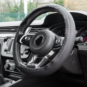 Universal Black Leather Look Steering Wheel Cover Soft Grip Car Van 14" - 15"