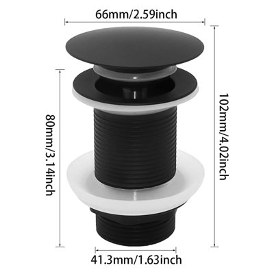 Universal black sink drain without overflow, click-clack push-button ...