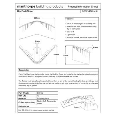 Universal Buff Hip End Tile Closer Unit, Dry Roof Fixing to Replace Mortar