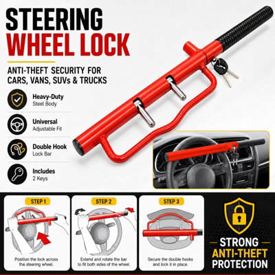 Universal Car Steering Wheel Lock Car Security Device Adjustable Length ...