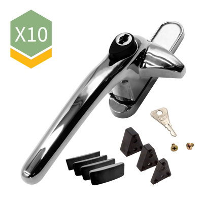 Universal Cockspur Window Handle Kit (10 Pack) - Left, Polished Chrome/Black