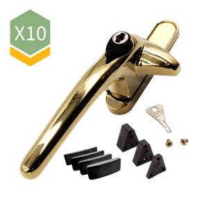 Universal Cockspur Window Handle Kit (10 Pack) - Left, Polished Gold/Black