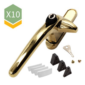 Universal Cockspur Window Handle Kit (10 Pack) - Left, Polished Gold/White