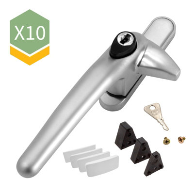 Universal Cockspur Window Handle Kit (10 Pack) - Left, Satin Silver/White