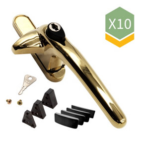 Universal Cockspur Window Handle Kit (10 Pack) - Right, Polished Gold/Black