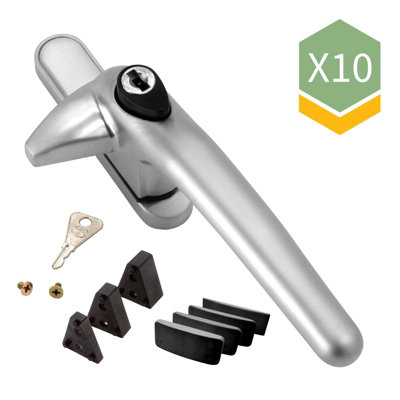 Universal Cockspur Window Handle Kit (10 Pack) - Right, Satin Silver/Black