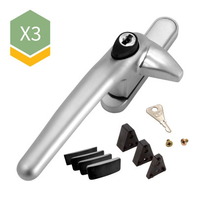 Universal Cockspur Window Handle Kit (3 Pack) - Left, Satin Silver/Black