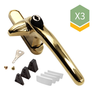 Universal Cockspur Window Handle Kit (3 Pack) - Right, Polished Gold/White