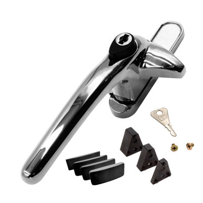 Universal Cockspur Window Handle Kit - Left, Polished Chrome/Black