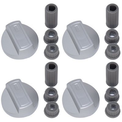 Universal Cooker Oven Grill Control Knobs And Adaptors Silver Fits All Gas Electric x 4 by Ufixt