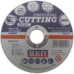 Universal Cutting Disc - 115mm x 1.6mm - 22.2mm Bore - Metal Masonry UPVC Disc