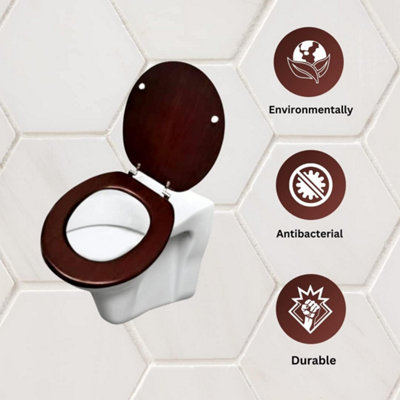 Universal Mahogany Toilet Seat with Fixings - 3