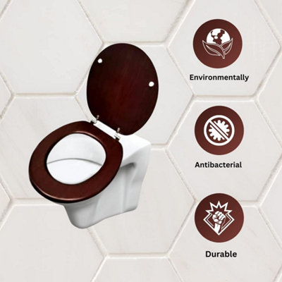 Universal Mahogany Toilet Seat with Fixings