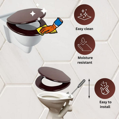 Universal Mahogany Toilet Seat with Fixings - 4
