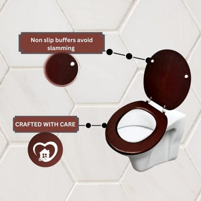 Universal Mahogany Toilet Seat with Fixings - 5