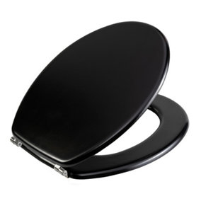 Universal Matt Black Heavy Duty MDF Wooden Toilet Seat with Stainless Steel Hinges