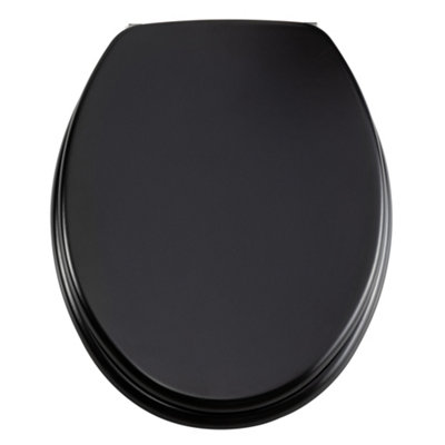 Universal Matt Black Heavy Duty MDF Wooden Toilet Seat with Stainless Steel Hinges