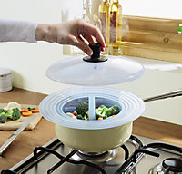 Universal Plastic Pan Top Food Steamer Kitchen Cooking Accessory - H9cm x Dia.28cm (top), Dia.15cm (base)