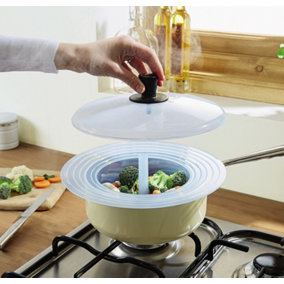 Universal Plastic Pan Top Food Steamer Kitchen Cooking Accessory - H9cm x Dia.28cm (top), Dia.15cm (base)