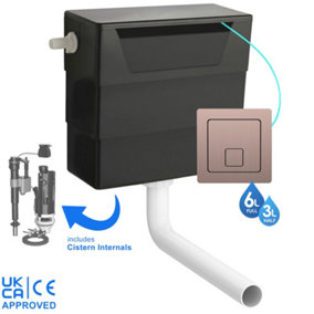 Universal Side Entry Concealed Toilet Cistern with WC Dual Flush Brushed Bronze Square Button - Includes Internals & Pipe
