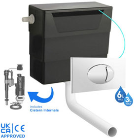 Universal Side Entry Concealed Toilet Cistern with WC Dual Flush Chrome Plate - Includes Internals & Pipe