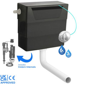 Universal Side Entry Concealed Toilet Cistern with WC Dual Flush Chrome Push Button - Includes Internals & Pipe