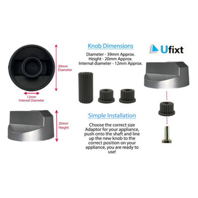 Universal Silver Control Knobs Toaster Trouser Press Camping Stove Hob x 2 by Ufixt - 6