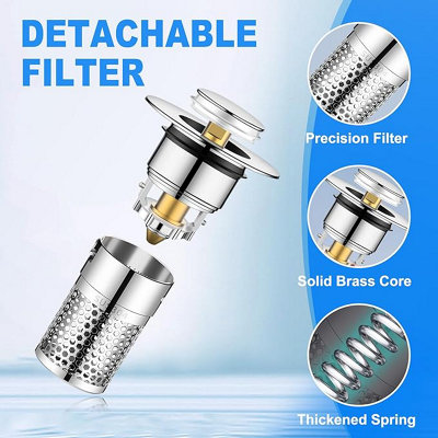 Universal Sink Plug with Filter - 34-40mm, pop-up drain stopper for ...