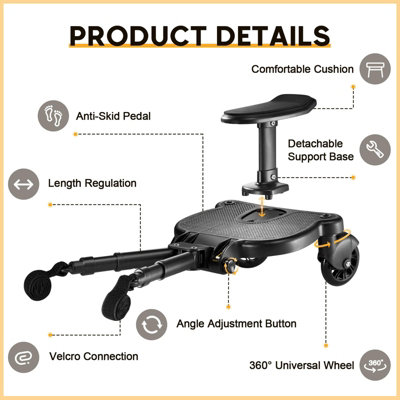 Universal Stroller Board with Replaceable Seat, Sit and Stand Board
