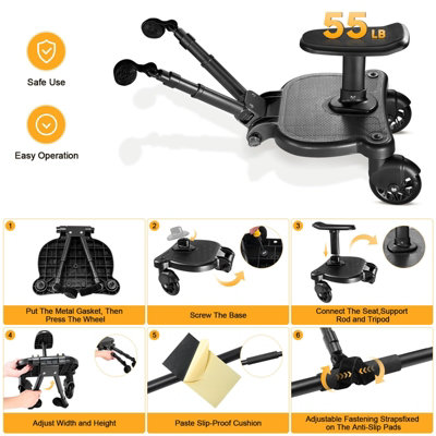Universal Stroller Board with Replaceable Seat, Sit and Stand Board