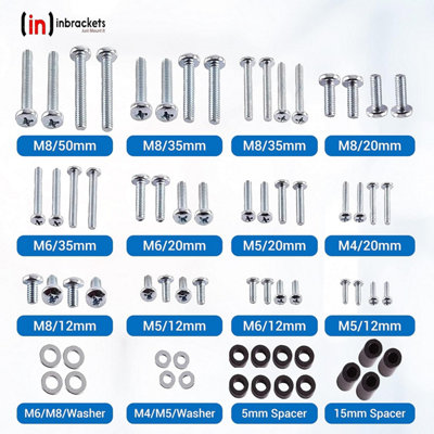 Universal Vesa Screw Bolt Washer Spacer Spares Pack Kit for TV Mounting Wall Bracket Mounts M4 M5 M6 M8 80 Pieces - 3