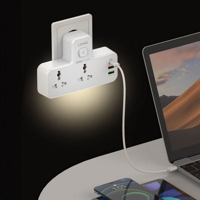 Universal Wall Socket Power Extension - 2500W Multi Plug Power Strip with 2 Mains Sockets, 1 USB-C & 2 USB-A Ports & LED Light Price Comparisons | Compare The Build