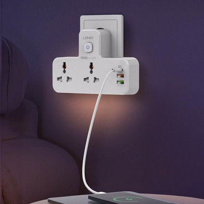 Universal Wall Socket Power Extension - 2500W Multi Plug Power Strip with 2 Mains Sockets