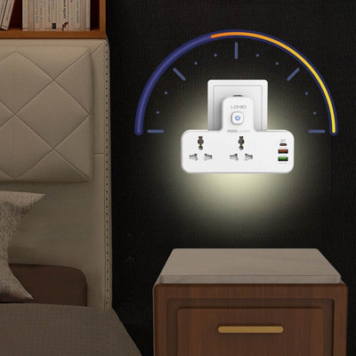 Universal Wall Socket Power Extension - 2500W Multi Plug Power Strip with 2 Mains Sockets - 3