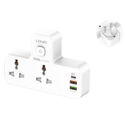 Universal Wall Socket Power Extension - 2500W Multi Plug Power Strip with 2 Mains Sockets - 4