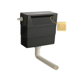 Universal Water Saving Dual Flush Side Inlet Concealed Cistern & Square Flush Plate - Brushed Brass/Black - Balterley