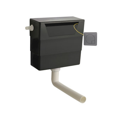 Universal Water Saving Dual Flush Side Inlet Concealed Cistern & Square Push Button - Brushed Pewter/Black - Balterley