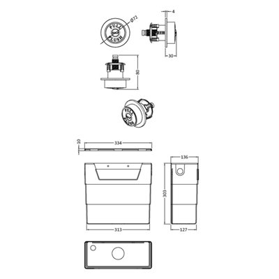Universal Water Saving Dual Flush Side Inlet Concealed Cistern & Traditional Push Button - Brushed Brass/Black - Balterley