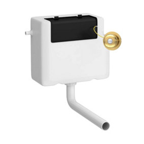 Universal Water Saving Dual Flush Side Inlet Concealed Cistern & Traditional Push Button - Brushed Brass/White - Balterley