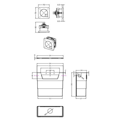 Universal Water Saving Dual Flush Side Inlet & Square Flush Plate - Matt Black/Black