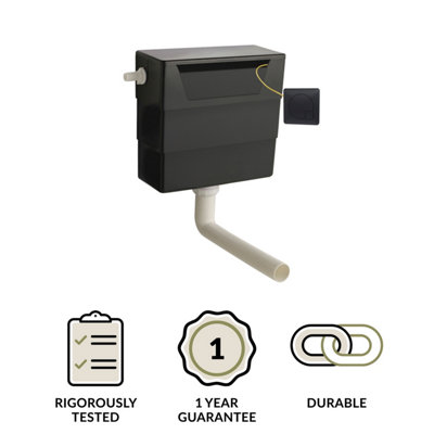 Universal Water Saving Dual Flush Side Inlet & Square Flush Plate - Matt Black/Black - 3