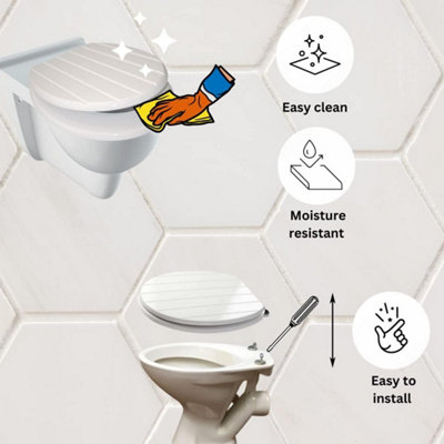 Universal White Grooved Toilet Seat with Fixings - 4