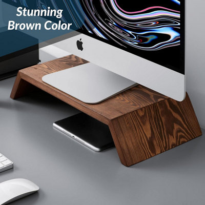 Universal Wooden Monitor Stand Ideal for PC Monitors - Monitor Riser For All Computers - Minimalist Wood Stand For Home and Office